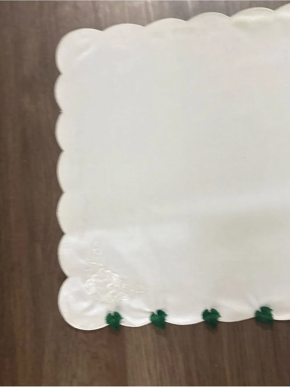 White Scalloped Curtains with Green Tassel Trim handmade